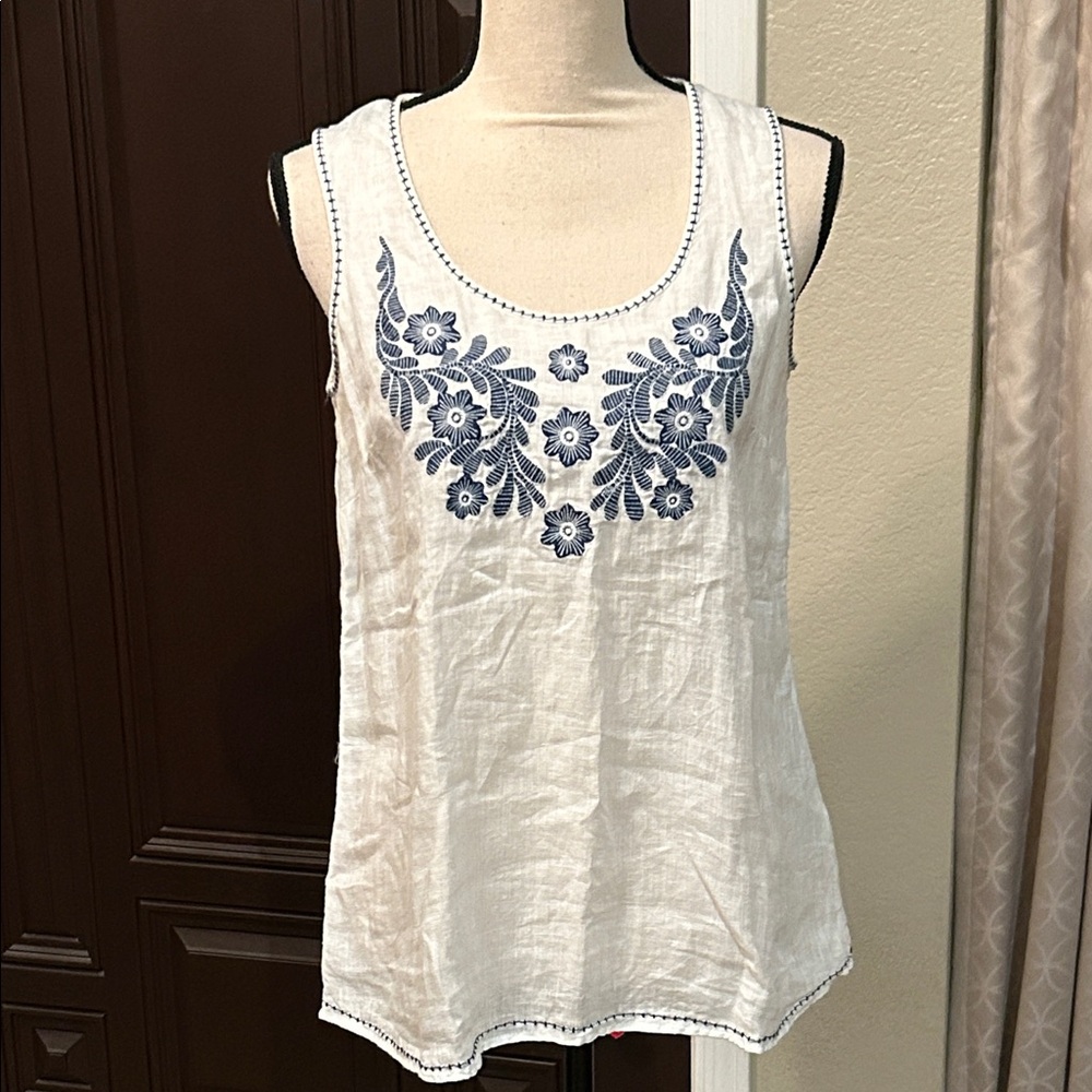 J. Jill White Linen Embroidered Tank